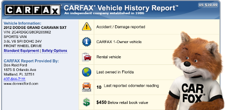 Carfax Report Before TrueFrame