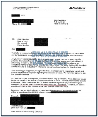 State farm response letter to 17c