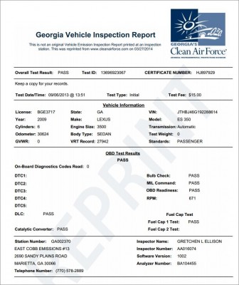 Georgia-Emissions-Vehicle-Inspection-Report