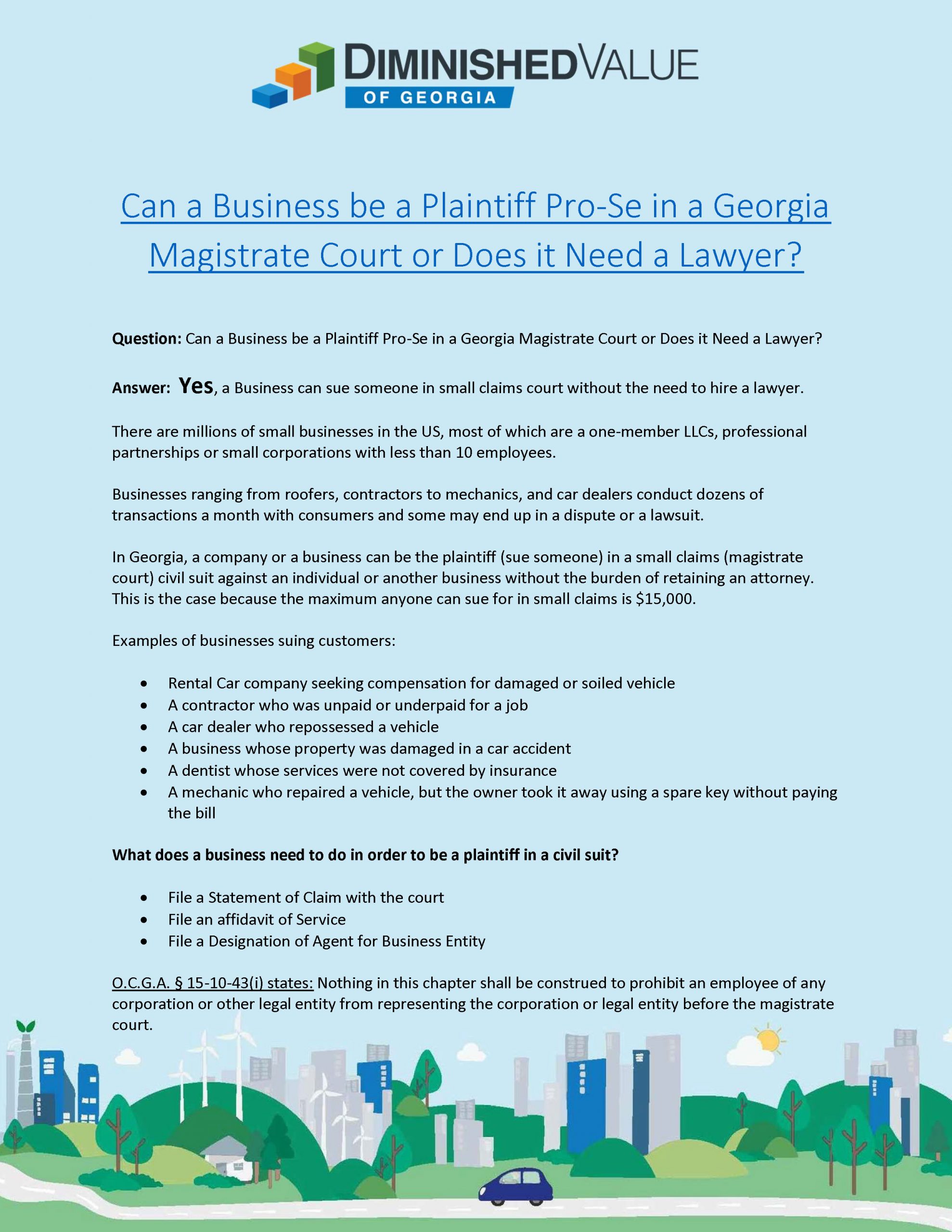 Can a Business be a Plaintiff Pro Se in a Georgia Magistrate Court or
