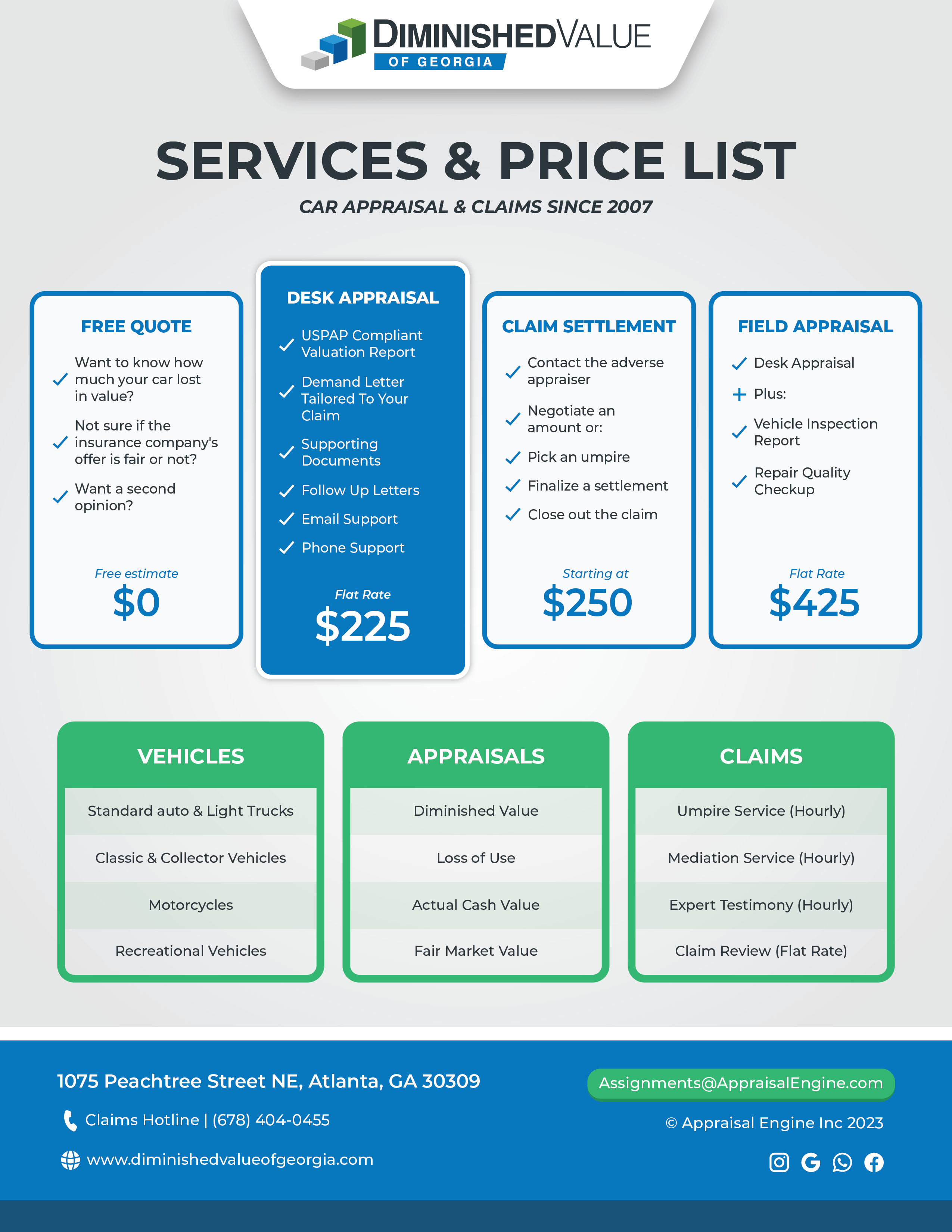 DVGA Services Price List | Diminished Value of Georgia