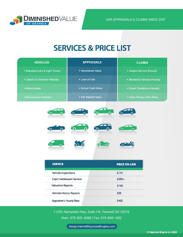 Diminished Value Appraisal Services & Price List