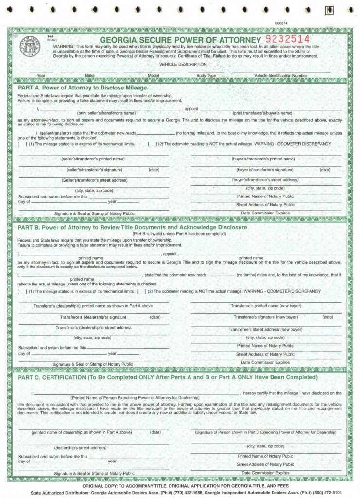 Georgia Secure Power of Attorney Form T-8s | DVGA