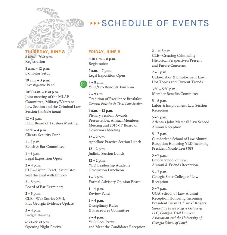 Georgia State Bar 2017 Annual Meeting - Schedule of Events