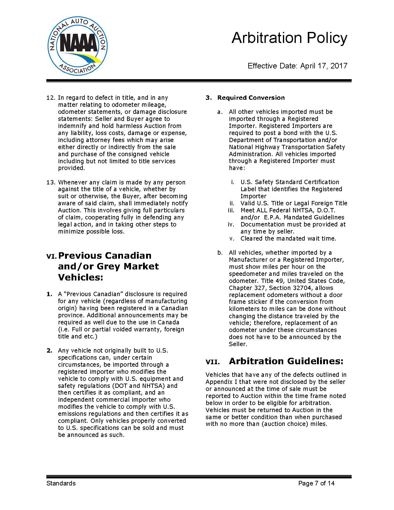 NAAA Arbitration Policy for Auction Transactions – 2017 | DVGA