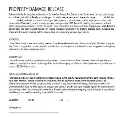 PROPERTY DAMAGE RELEASE | Diminished Value of Georgia