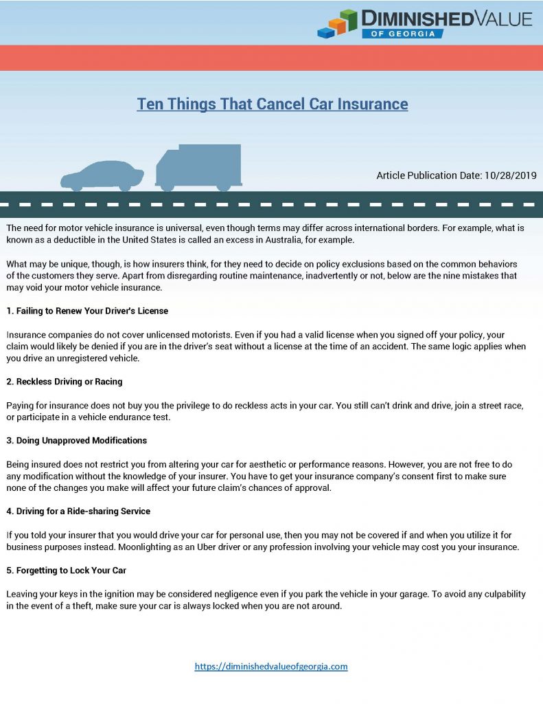 Ten Things That Cancel Car Insurance