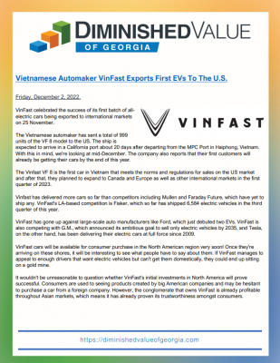 Vietnamese Automaker VinFast Exports First EVs To The U.S.