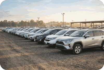 Used Vehicle Wholesale Auction Lot June 2026 – Diminished Value of Georgia, Car Appraisals for Insurance Claims Late model used cars lined up at a wholesale auction lot reflecting firm 2026 resale values | Diminished Value of Georgia, Car Appraisals for Insurance Claims
